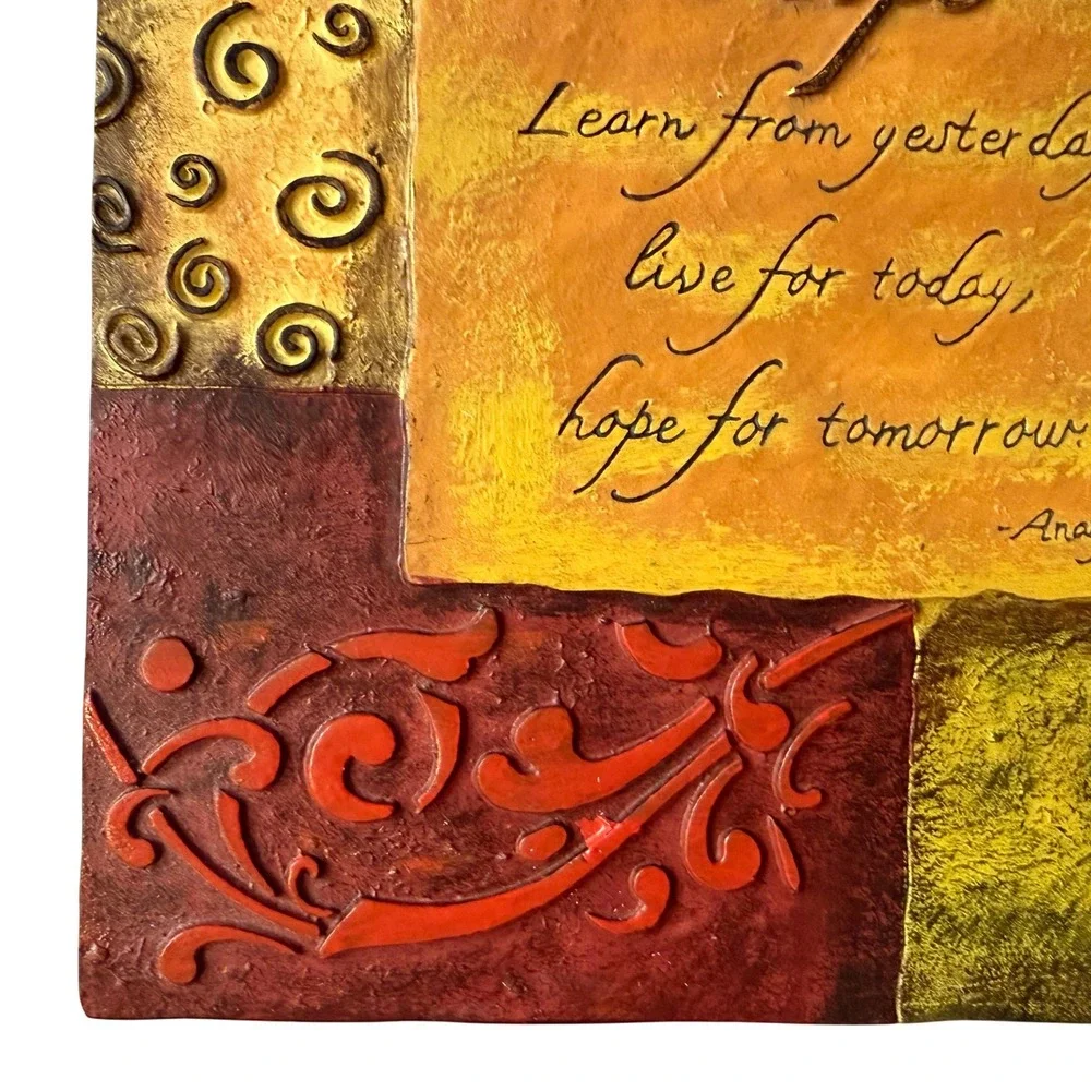 Vtg Inspirational Quote Resin Ceramic Relief Wall Art Hope Learn Live 5.5 in